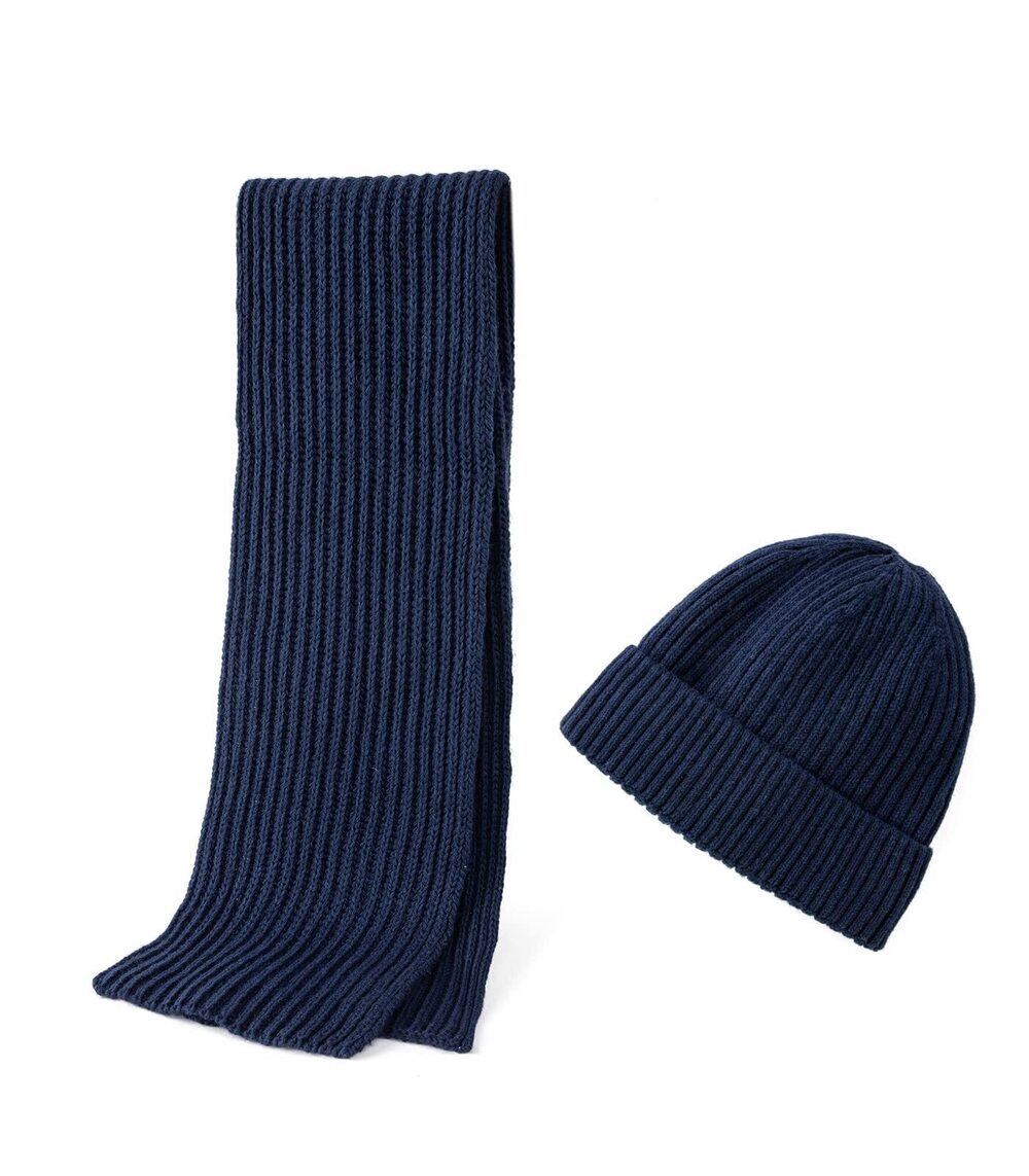 5448 Winter Merino Wool Hat and Scarf Set , Warm Knit Beanie Hats Long
